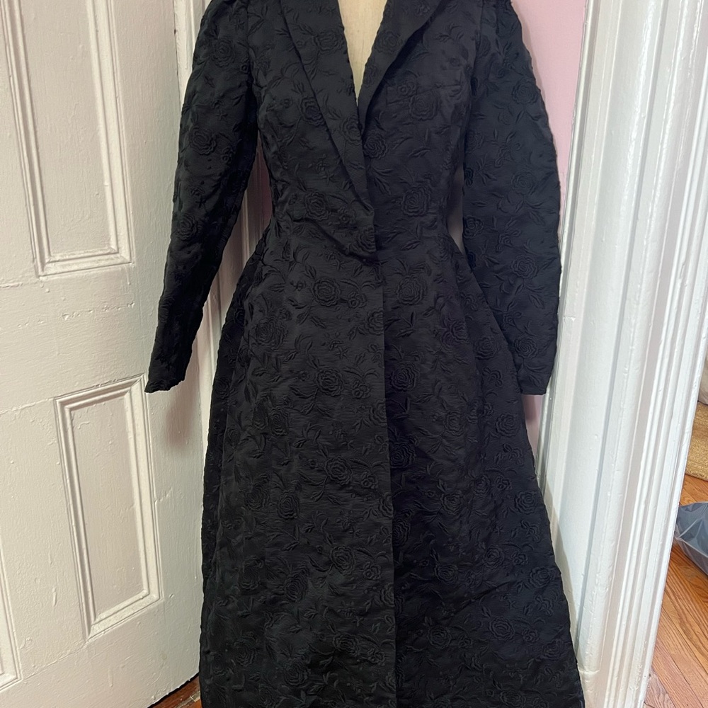 Elegant Black Floral Patterned Coat